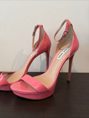 Steve Madden Coral Pink Patent Ankle-Strap Platform Heels